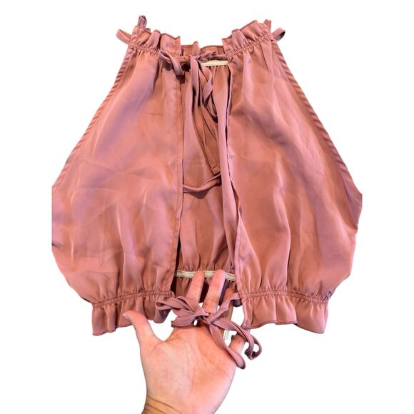 SHEIN Pink Tie Back Crop Top Size Small Halter Style Sleeveless Ruffle Hem Shirt - Picture 4 of 8